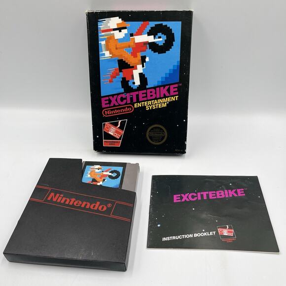 Excitebike Nintendo NES 1985 CIB Black Box Circle Seal Cleaned & Tested - Picture 1 of 14